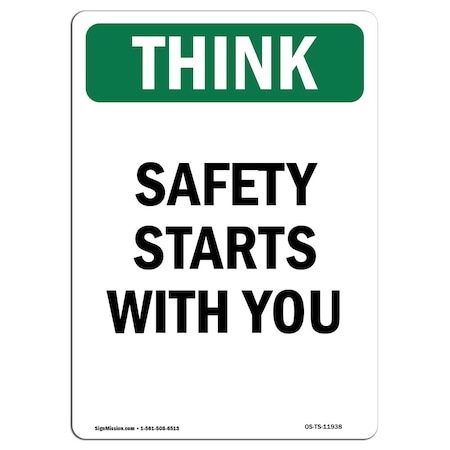 OSHA THINK Sign, Safety Starts W/ You, 18in X 12in Decal